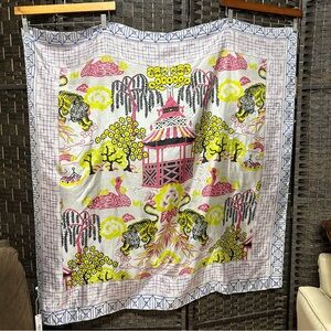 Gemma Lane new oversized silk scarf Asian motif print pink purple blue
